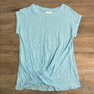 Lou & Grey LOFT Linen Top XS Blue Twist Front Tee Lightweight Summer Shirt